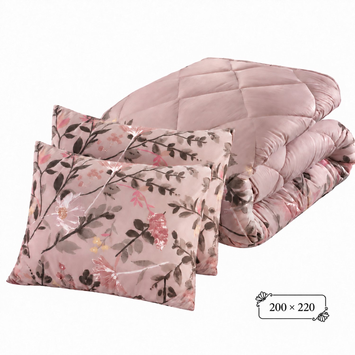 Roden Blue - Dekbed Zonder Overtrek - 200x220 - Oud Roze - Bloemenprint - Ademend & Wasbaar - Incl. 2 Kussenslopen - Voor alle seizoenen