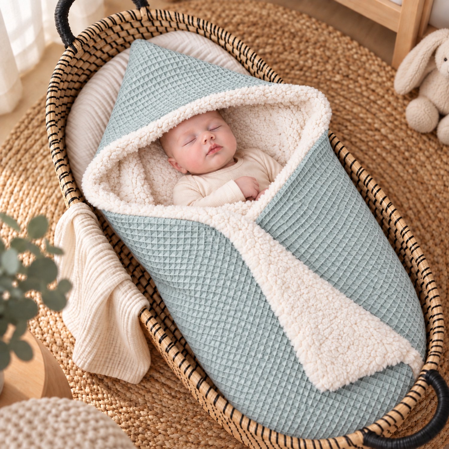 Baby Creaties - Wikkeldeken baby - Licht oud groen - Teddy