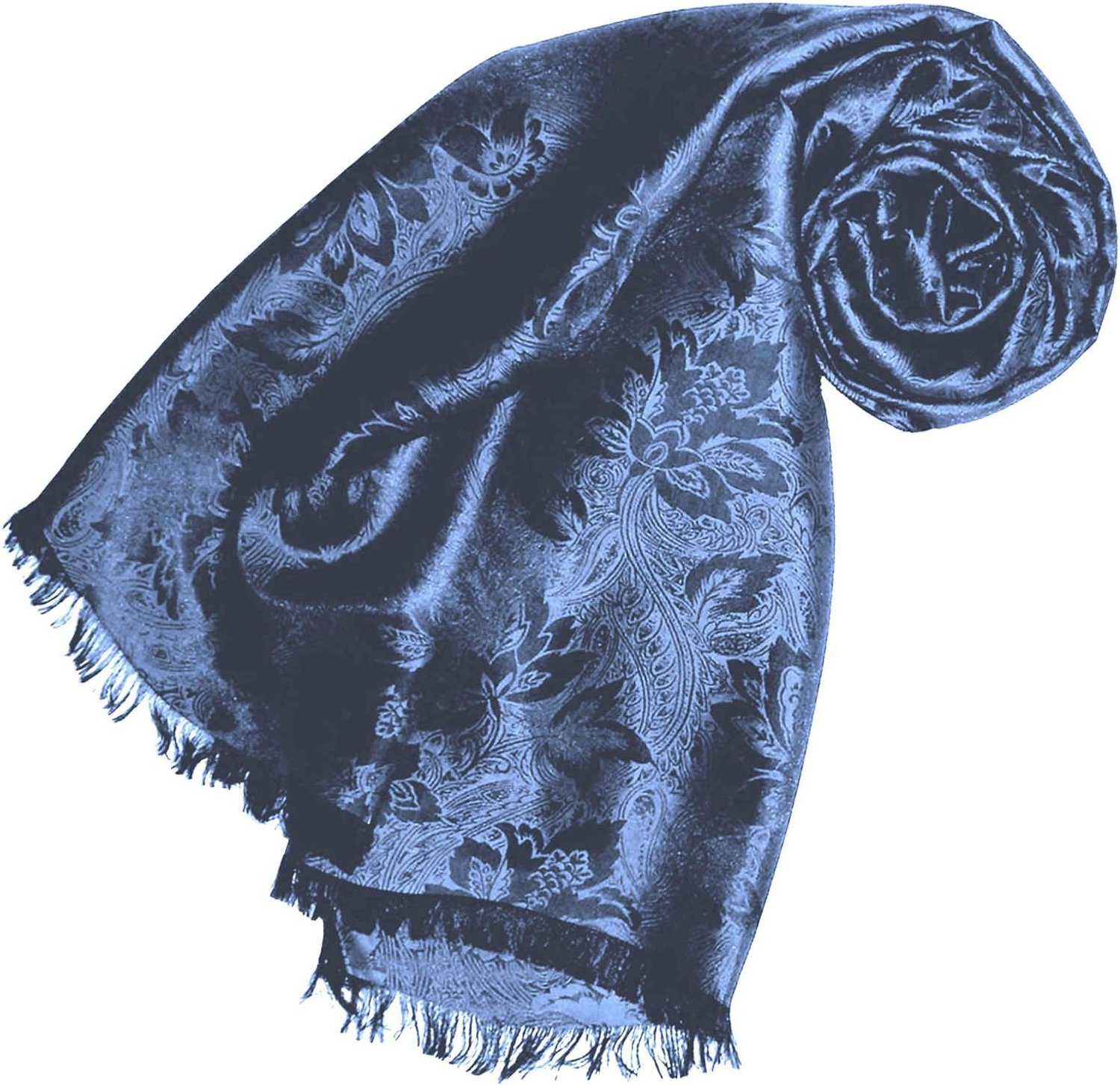 Luxe Dames Sjaal Viscose Zijde Bloemen Parelmoer Patroon Blauw 55x190cm