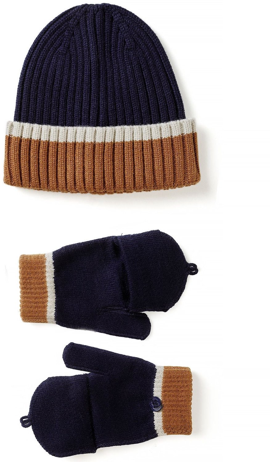 Minoti muts en handschoenen kind – ombouwbaar tot wanten – marineblauw