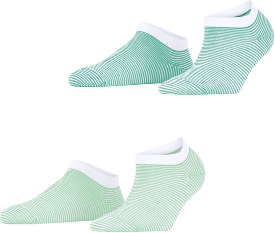 Twee paar Esprit sneakersokken met groen-witte horizontale strepen en een witte boord.