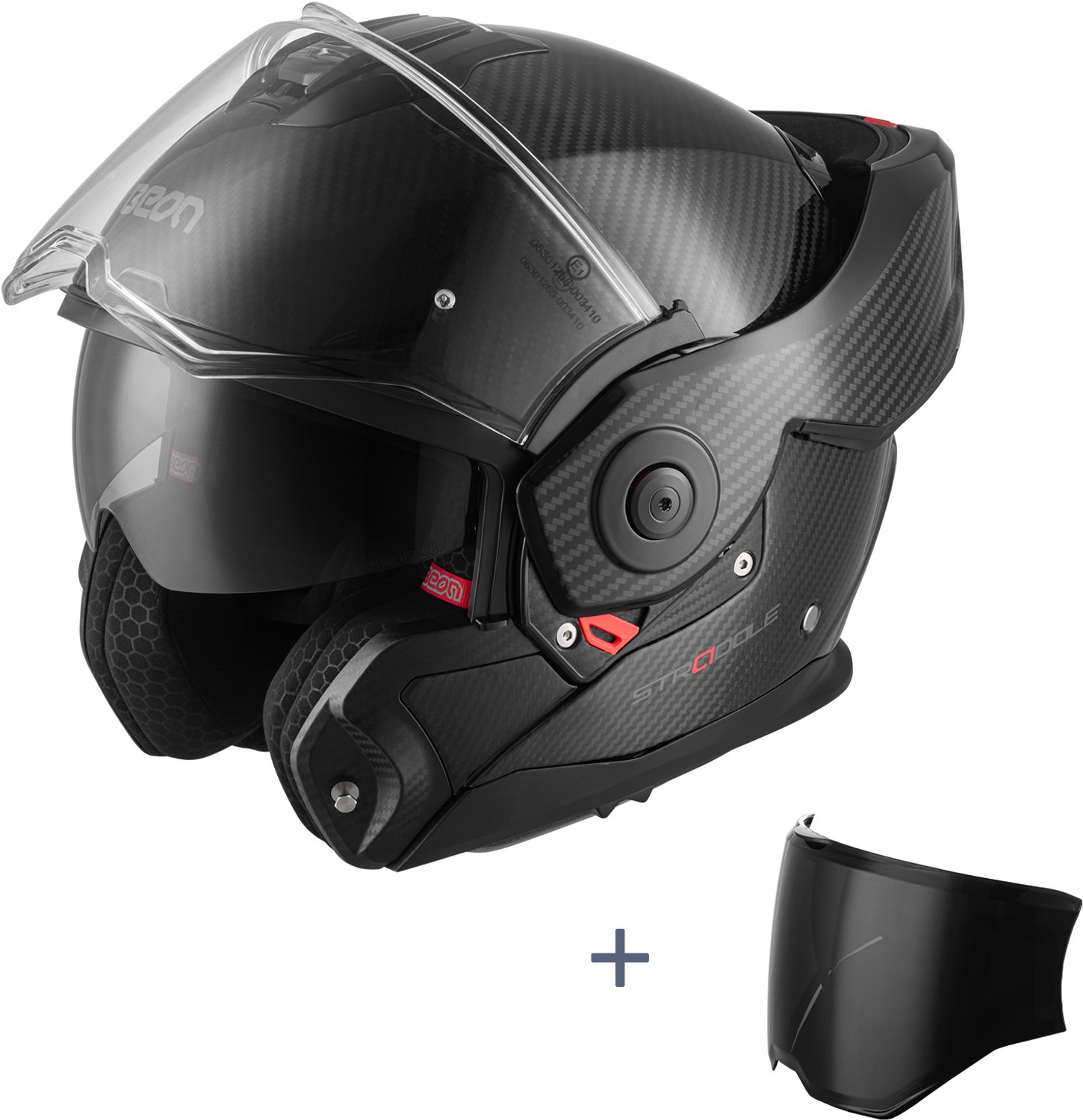BEON Stradale Carbon Motorhelm - M - Systeemhelm met Zonnevizier - Smoke Vizier - 180º Verstelbare Integraalhelm - Jethelm - Zwart