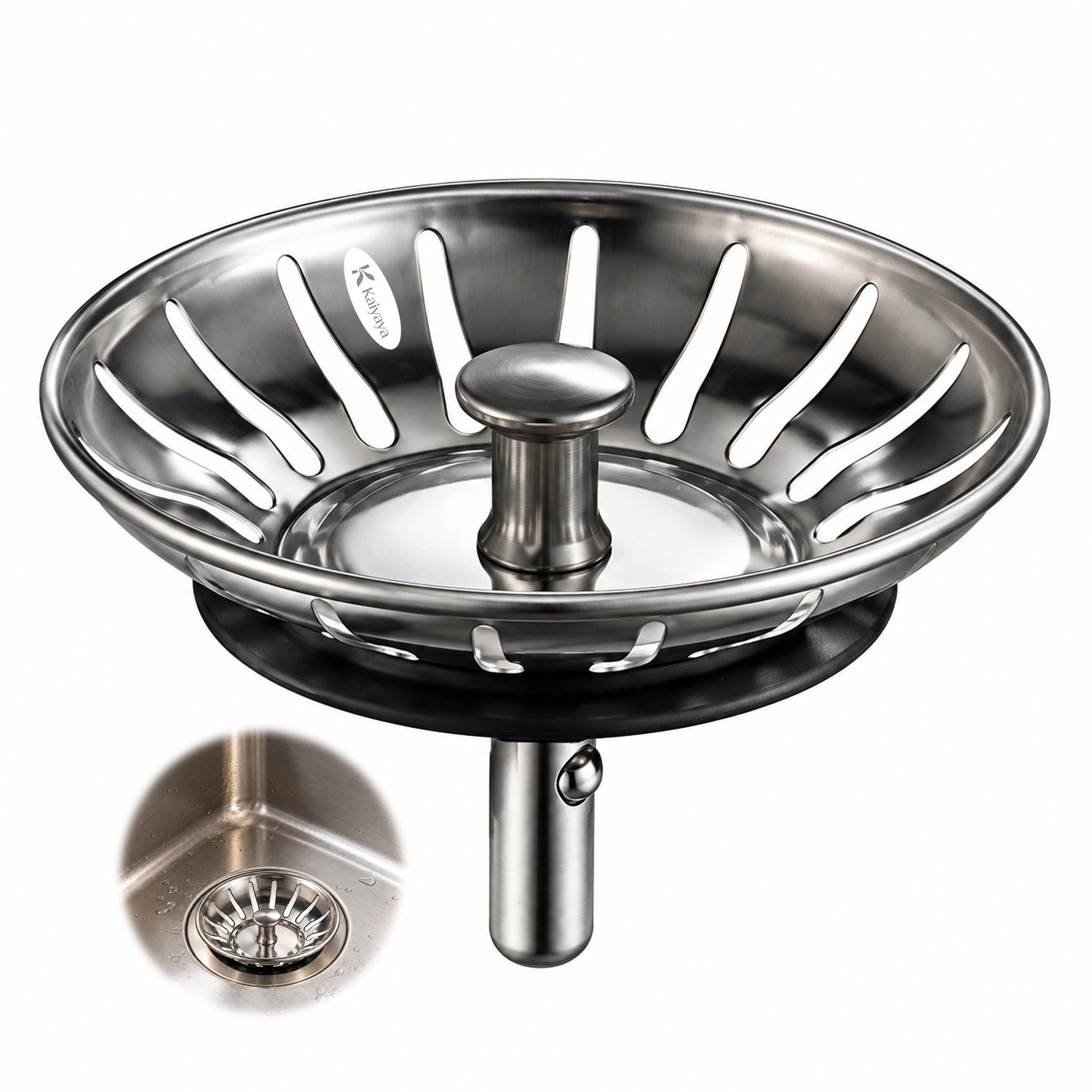 Kaiyaya - 1 stuk afvoerplug - voorkomt verstopping - RVS - voor keuken gootsteen - zilver, 82 mm