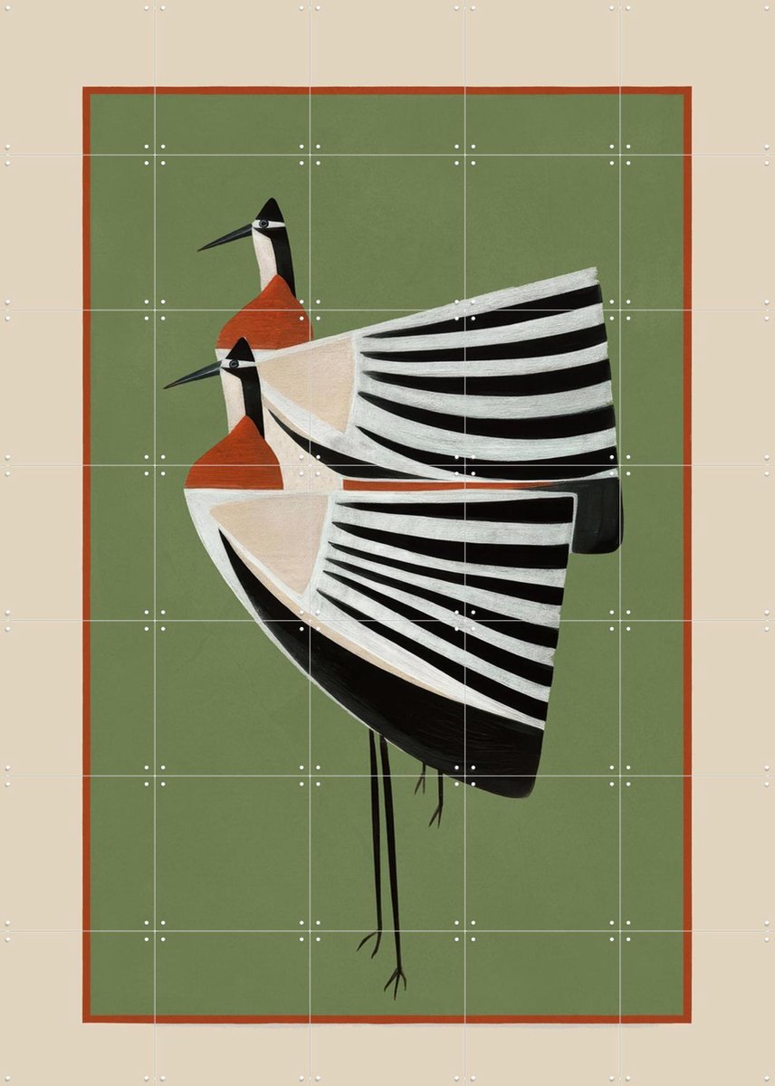 IXXI Striped Bird Pair, Branka Kodžoman - 100 x 140 cm - Gratis ophangtool - Grote wanddecoratie en posters - Illustraties, Speels, Abstract