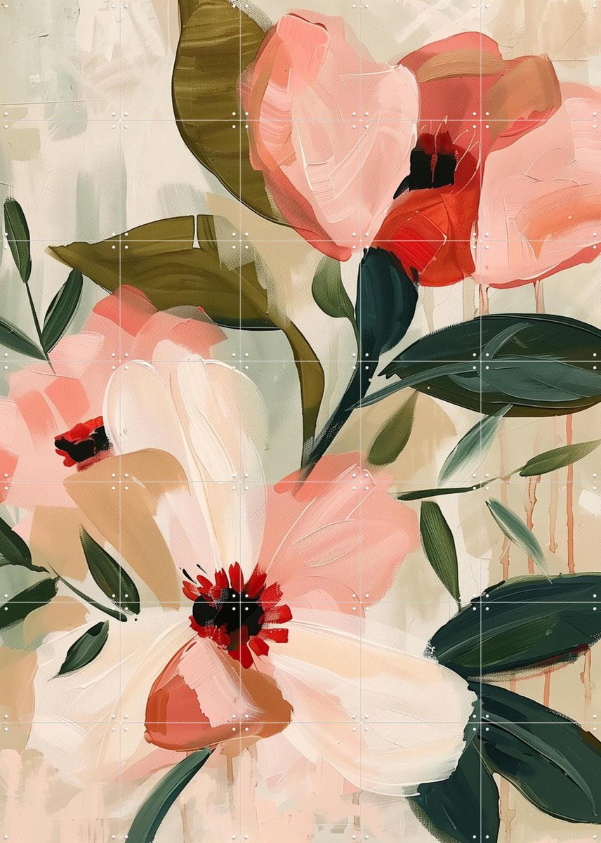 IXXI Soft Bloom Garden, Branka Kodžoman - 100 x 140 cm - Gratis ophangtool - Grote wanddecoratie en posters - Speels, Kwaststreken, Modern, Olieverf