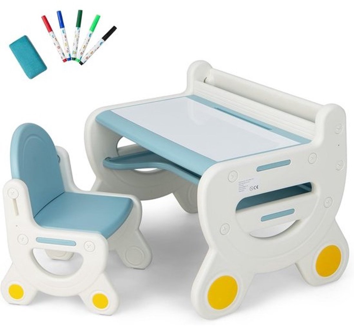 Kindertafel met stoel en afwisbaar bord - tafelset voor kinderen 3-8 jaar