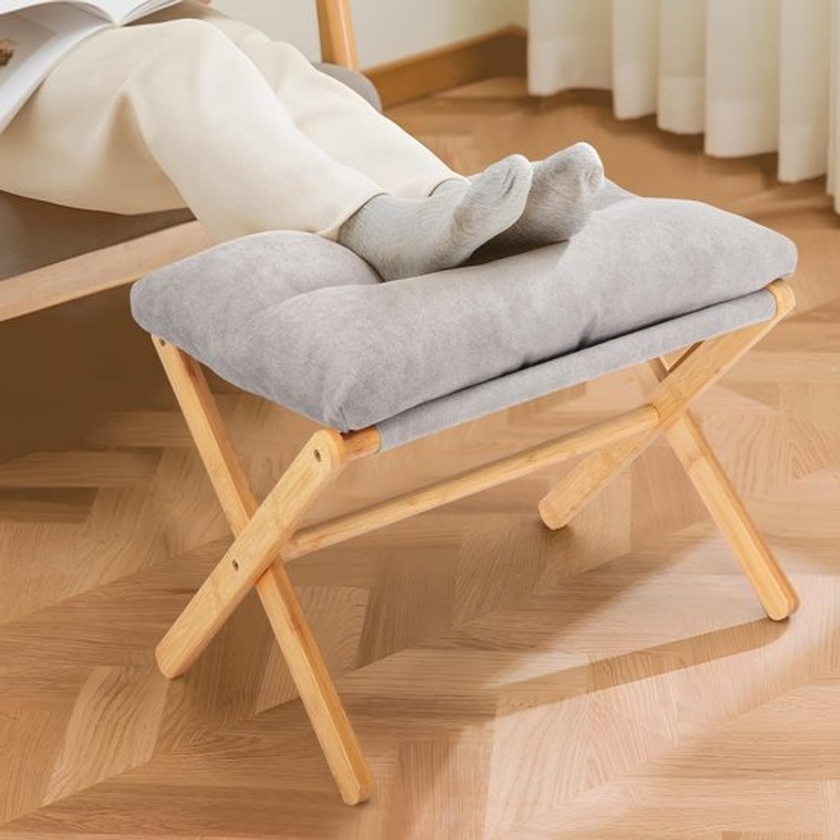 Opvouwbare voetsteun - Bamboehouten kruk - 54 x 34 x 36 cm