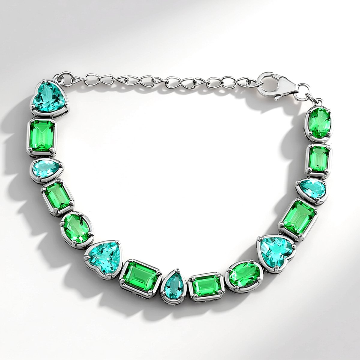 Cavill - Zilveren Armband - 925 Sterling Zilver Platina Geplateerd - Blauwe Paraiba Kwarts 10,79 ct - Smaragdgroen - Verstelbaar Elegant