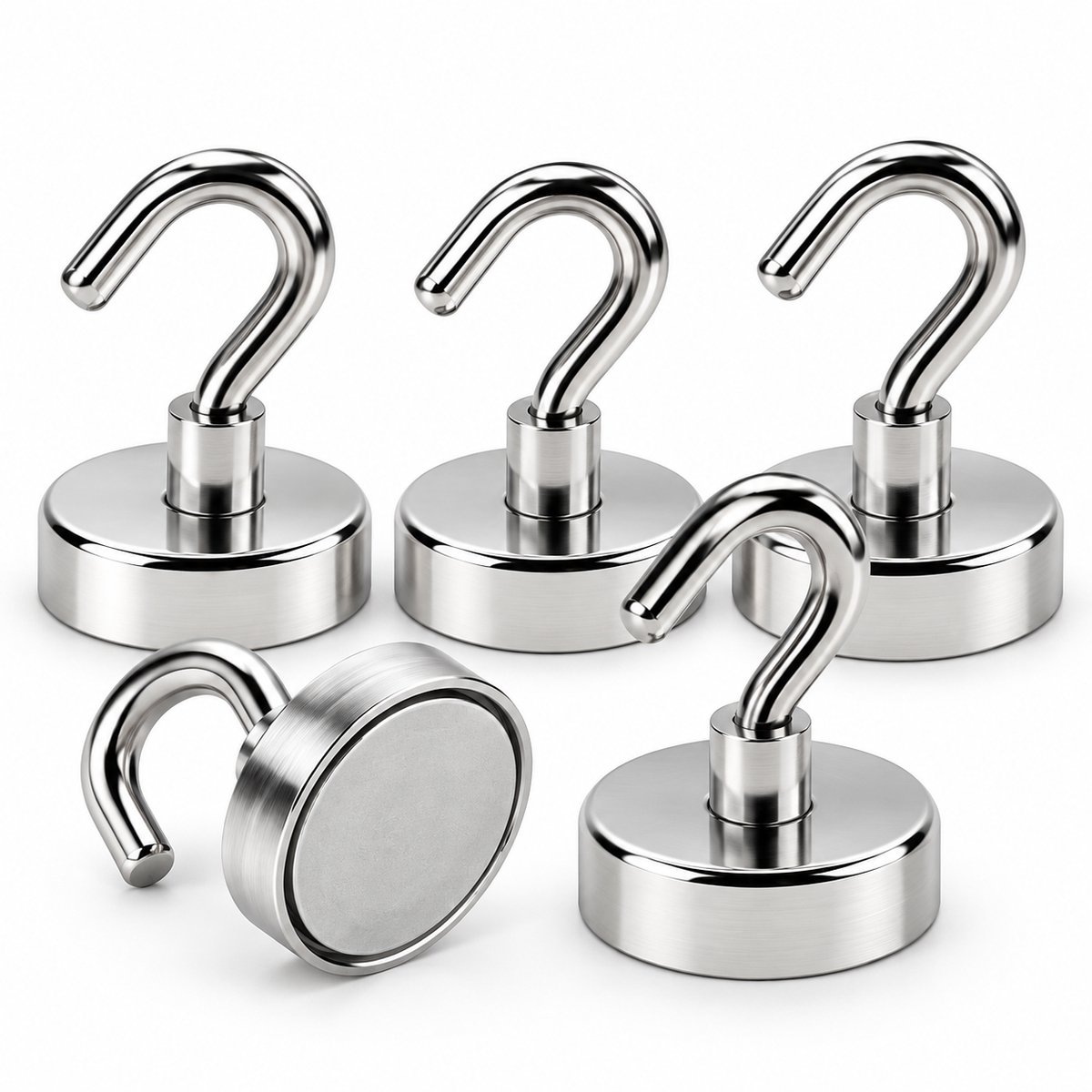Magneethaken 5 Stuks - Neodymium Magnetische Haken - 360° Draaibaar - Ophanghaken voor Keuken en Garage - Zilver
