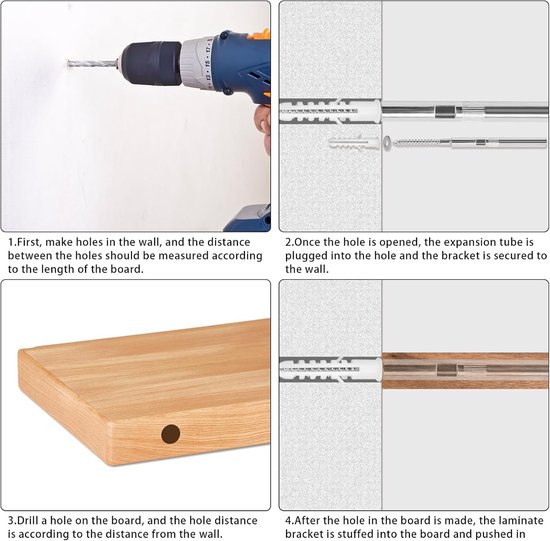Set van 4 onzichtbare wandplanksteunen Ø10x100mm van staal met bevestigingsmateriaal en een draagvermogen van 18 kg voor stevige wandplanken — afbeelding 3