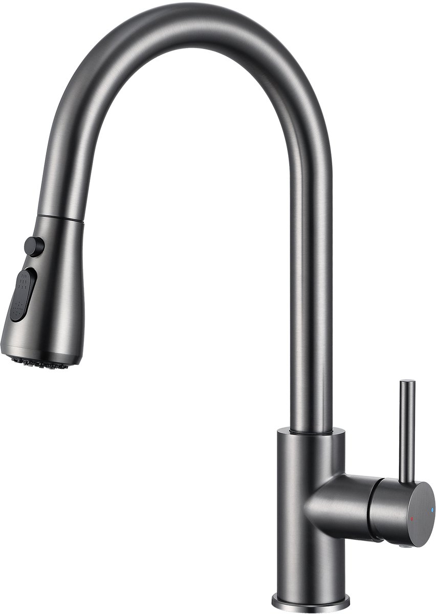 CECIPA max Keukenkraan Met Uittrekbare Uitloop - Keukenkranen Grijs(Gun metal) - Handdouche - 2 Straalsoorten - Keukenmengkraan