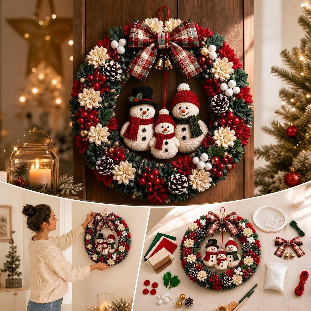 DIY Kerstkrans Pakket met Sneeuwpop - Complete 3D Stoffen Krans Maken Set - met alle Benodigdheden - Kerstkrans Zelf Maken - DIY Handwerkset - Kerstcadeaus - A – foto 5