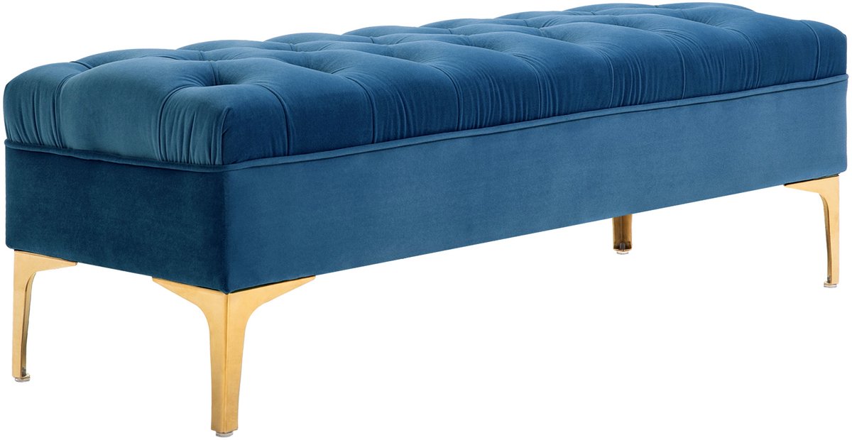 Homona Zitbank - Met fluwelen bekleding en gouden poten - 118 x 45 x 42 cm - Blauw