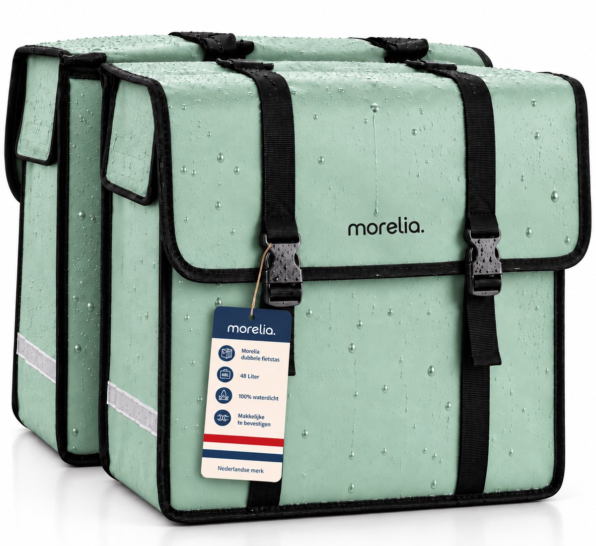 Morelia® Fietstas 100% Waterdicht (48 Liter Mint Groen) - Incl Achterlicht - Fietstassen - Fietstassen Electrische Fietsen - Fietstassen Dubbel - Tarpaulin materiaal