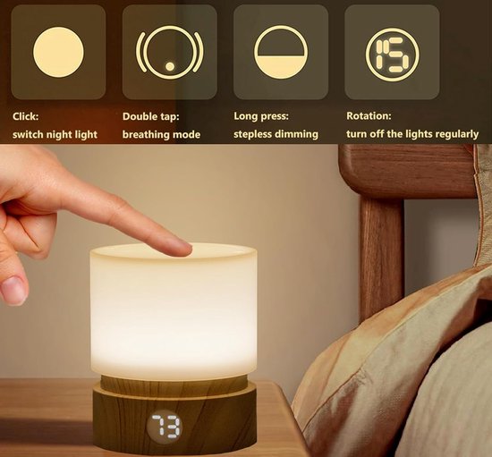 Touch-bedlampje, timernachtlampje, babynachtlampje, USB-oplaadbaar kindernachtlampje, met timerfunctie, drie modi, voor kinderkamer, woonkamer, camping - warmgeel van Merkloos — afbeelding 3