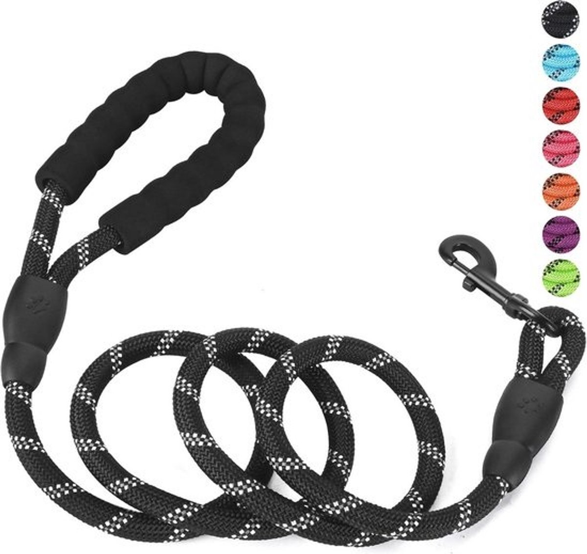 Reflecterende hondenriem - stevige, bijtbestendige touwriem met gevoerde handgreep voor grote, middelgrote en kleine honden - Multicolour Paracord lichtgewicht rijm