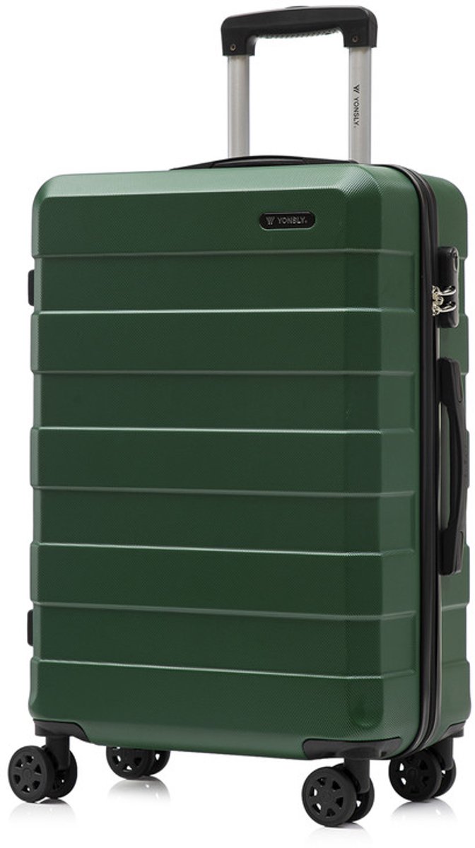 YONSLY Handbagage Koffer - 66cm - 66 L - Cijferslot- 360° Draaibare Wielen - Trolley- 66 x 43 x 26 cm - Donkergroen