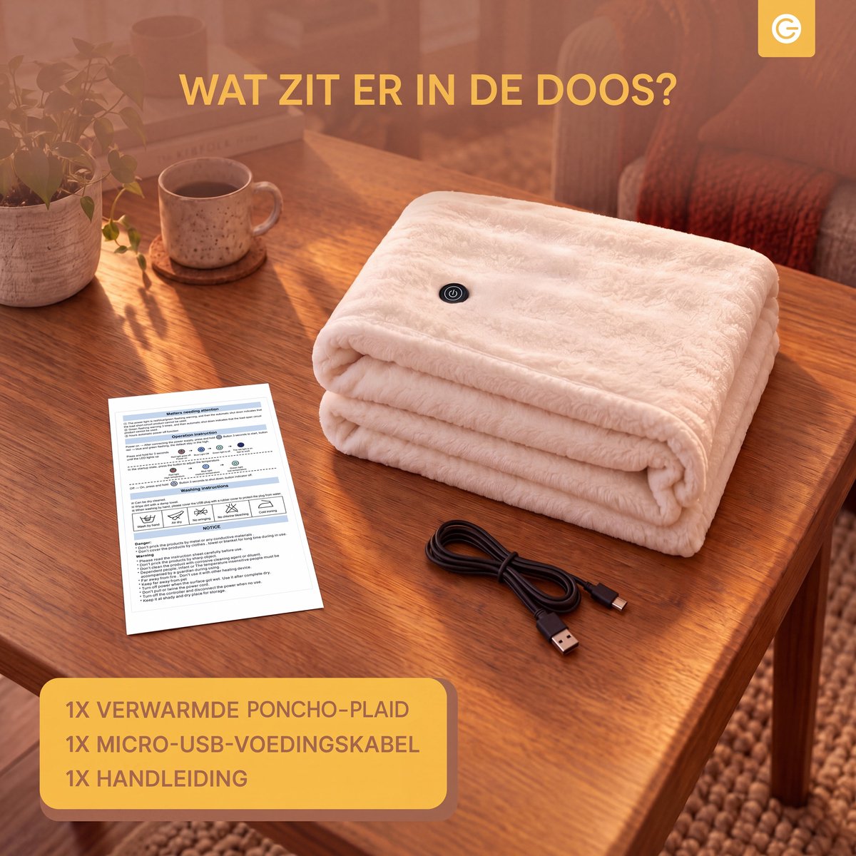 Verwarmde Hoodie Deken 25-40°C - Fleece Deken Hoodie 150x80cm - Blanket Hoodie met 3 Standen - Warmtedeken 1 Persoons - Warmte Poncho - Verwarmde Hoodie Dames en Heren - Hitte Deken - Hoodie Dekens voor Kinderen & Volwassenen - Beige - Silvergear – foto 8