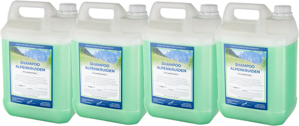 Claudius Shampoo Alpenkruiden - 5 liter - set van 4 stuks - Navulling - Voordeelverpakking - Haarverzorging