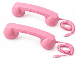 Retro Telefoonhoorn - Geschikt voor iPhone & Android - USB-C Bedrade Telefoonhoorn met Microfoon - Vintage Handset voor Bellen, Videogesprekken, Vergaderingen & Online Conferenties - Roze(2 Stuks)