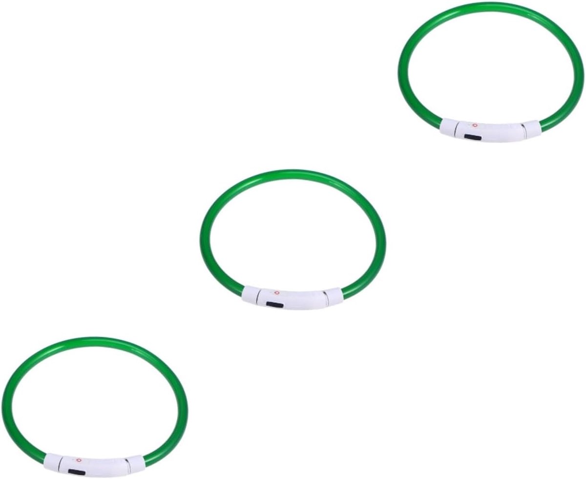 3 Stuks 50 Cm Groene Led Hondenhalsband Oplaadbaar Veilig En Lichtgevend Voor Huisdieren Geen Circuit Vorm Aanpasbaar Siliconen