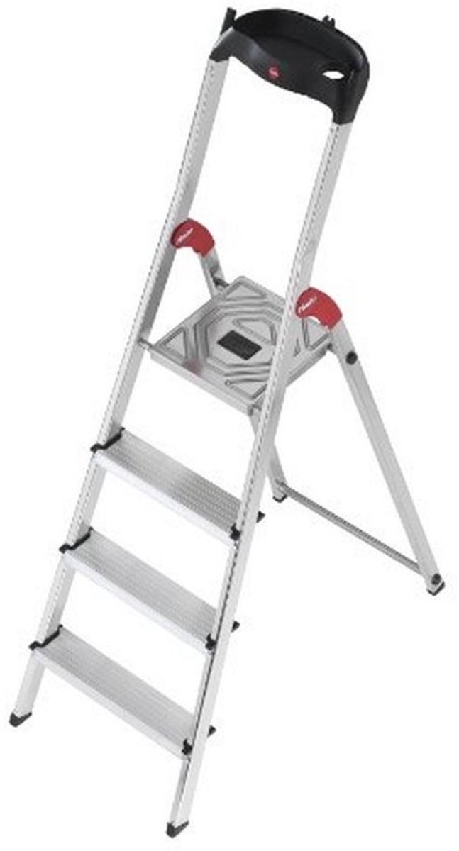 Aluminium huishoudtrap - 4 treden met antisliptreden en gereedschaphouder
