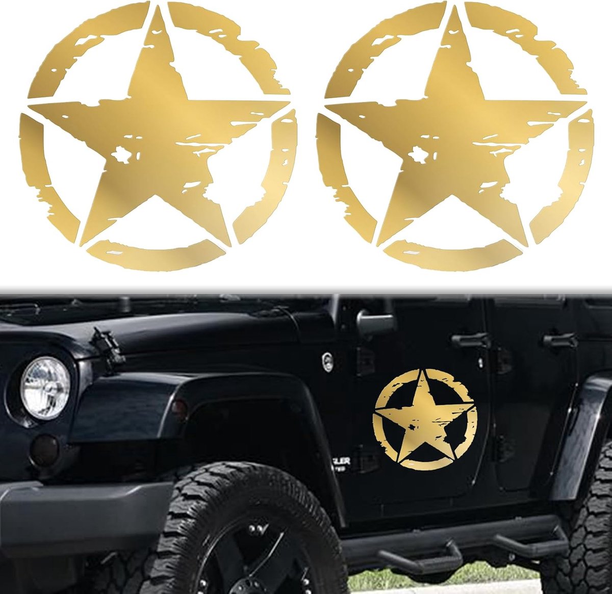Ster sticker (zwart, 10 cm x 10 cm) (Goud, 25cm x 25cm)