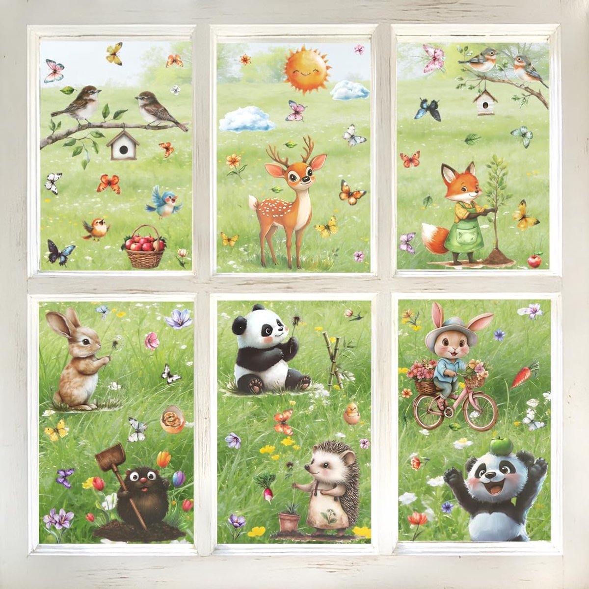 9 stuks raamfoto's, lentedecoratie, kleurrijke paasraamstickers, zelfklevende hazen, vlinders, lenteafbeelding, raamstickers, herbruikbare raamdecoratie voor lente, paasdecoratie, glas, kinderkamer