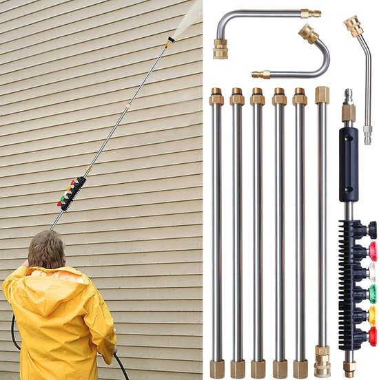 Verlengstang voor dakgootreiniger, set voor dakgootreiniger: 10-delige U-stangverlengingsset, 6 sproeimondstukken, 4000 psi 1/4 inch verlenging voor Dr — afbeelding 4