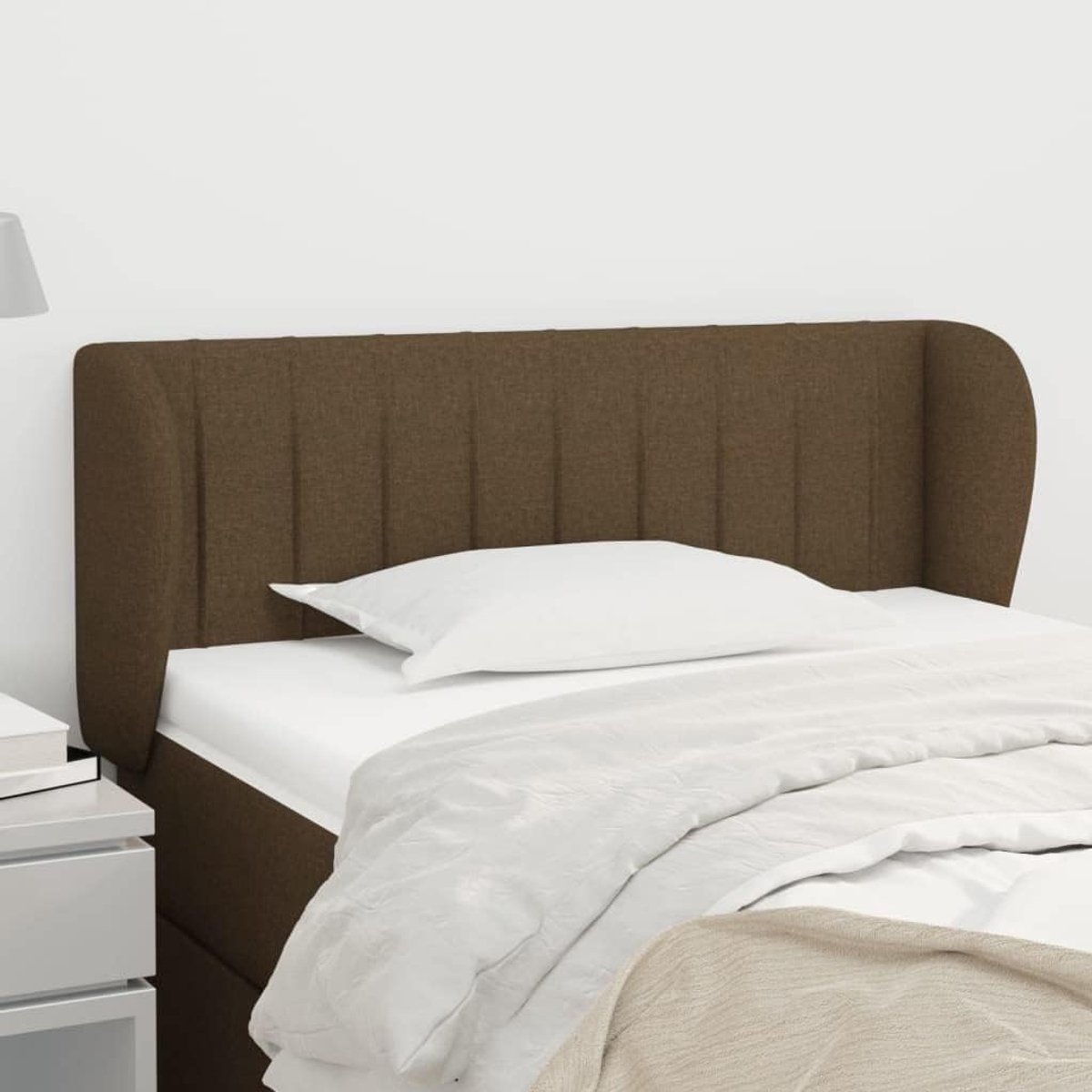 Hoofdsteun met oren, donkerbruin, 83 x 23 x 78/88 cm, stoffen hoofdeinde voor slaapkamer, slaapkamer, hotels