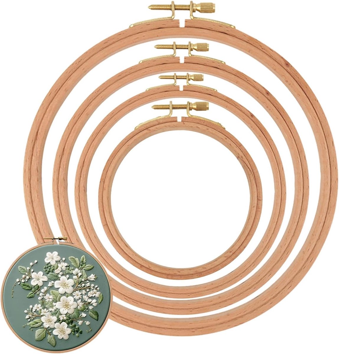 Borduurset van 4 borduurhoepels, borduurframe, set van 4 stuks, duurzaam comfort, houten verstelbare naai-banden voor thuis, wanddecoratie, ornamenten