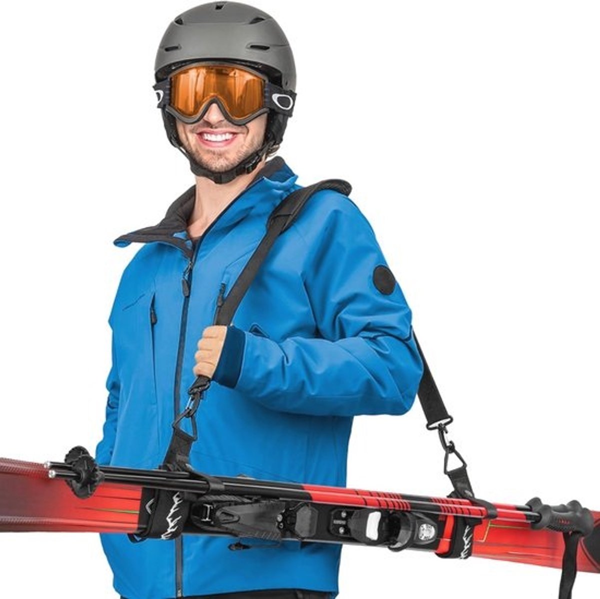 Ski- en stokdrager - Zwart - 2 stuks - Verstelbare schouderriem - voor ski's en stokken - Comfortabel en gebruiksvriendelijk - voor mannen, vrouwen en kinderen