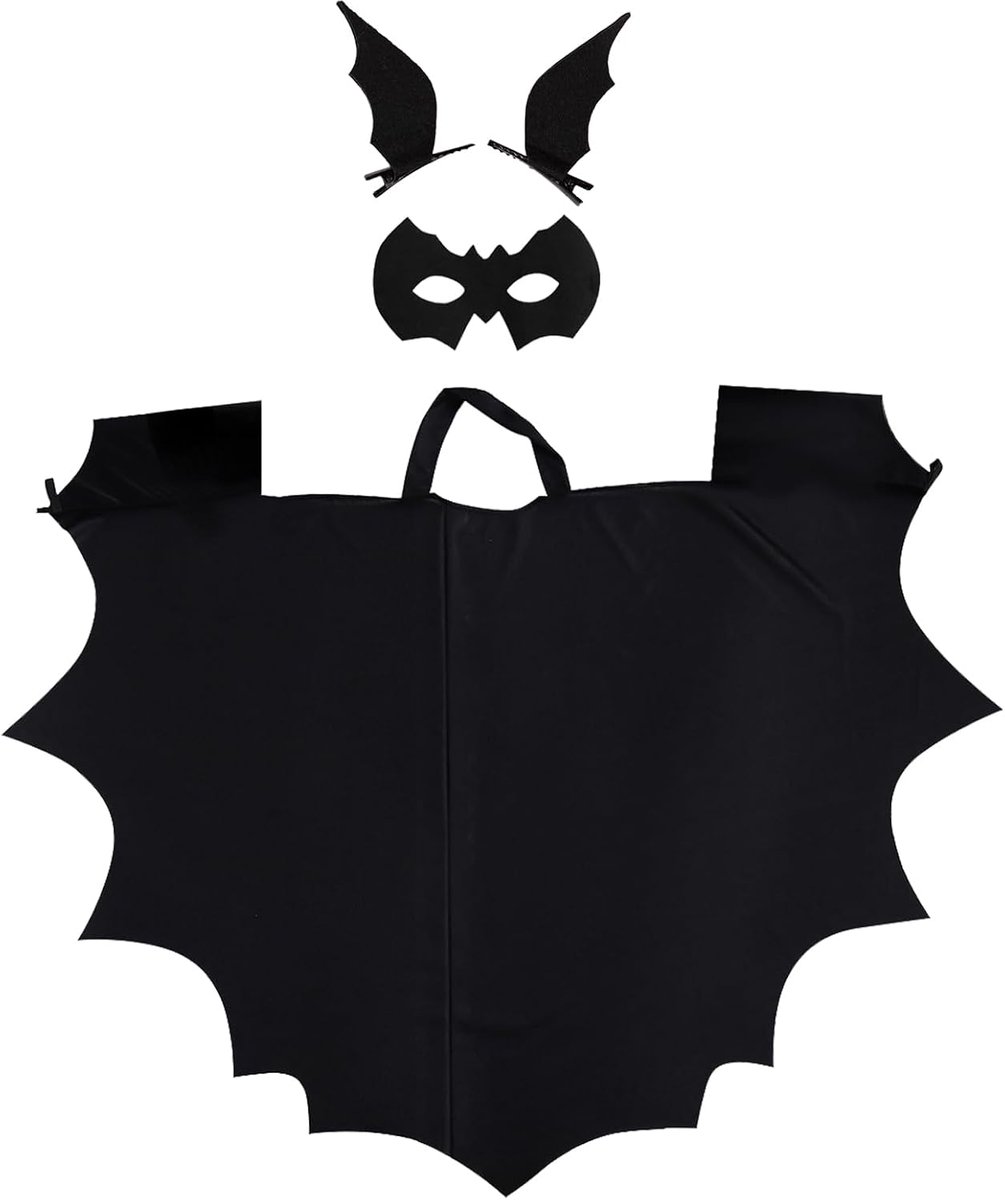 Vleermuiscape, vampier, vleermuisvleugels, Halloween, cosplay, carnaval, inclusief cape, masker en 2 haarspelden, Halloween, cosplay, carnaval