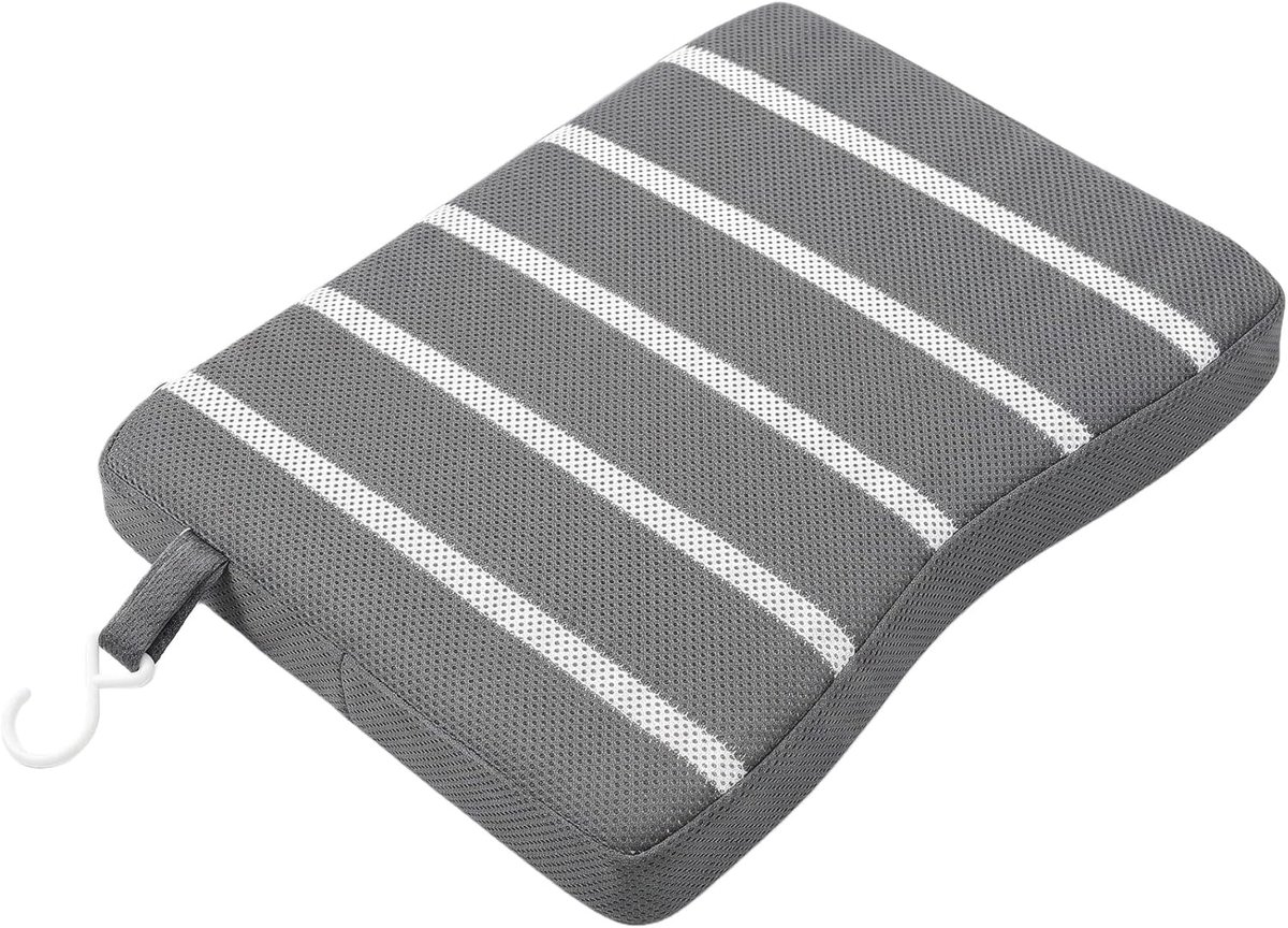 Kussen voor Douche Stoel, 3D Mesh Zitkussen Ademend en Sneldrogend, Wasbare Zitting met Haak, Geschikt voor Rolstoel en Tuin 40x30x6 cm (Grijs+Wit)