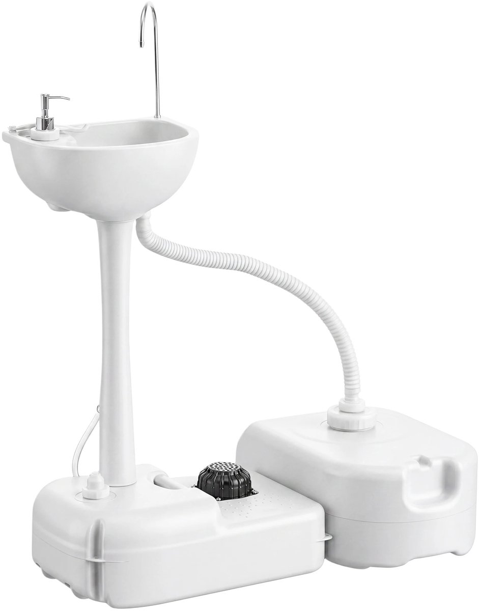 Marqs Draagbare camping gootsteen - Mobiele wasbak - Zeepdispenser - 17 Liter - Praktische wieltjes - 103 cm hoog - Opvangbak