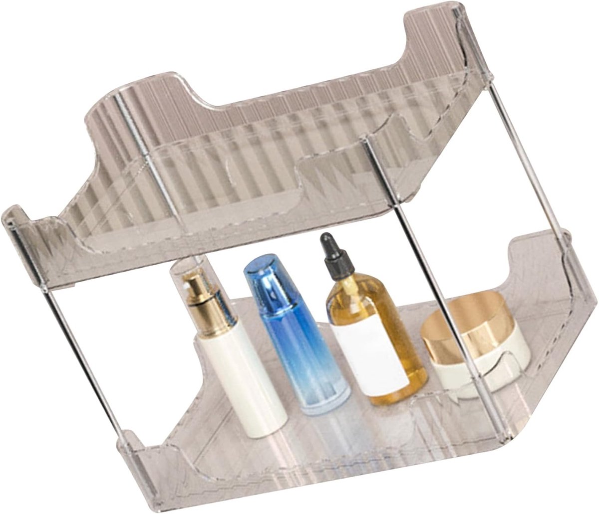 Ondersteuning van Kantooropslag, Veelzijdig, Eenvoudig, Licht, Luxueus, Dubbele Laag, Kantoordisplay, voor Het Huis, de Badkamer, Het Kantoor (Transparant grijs)