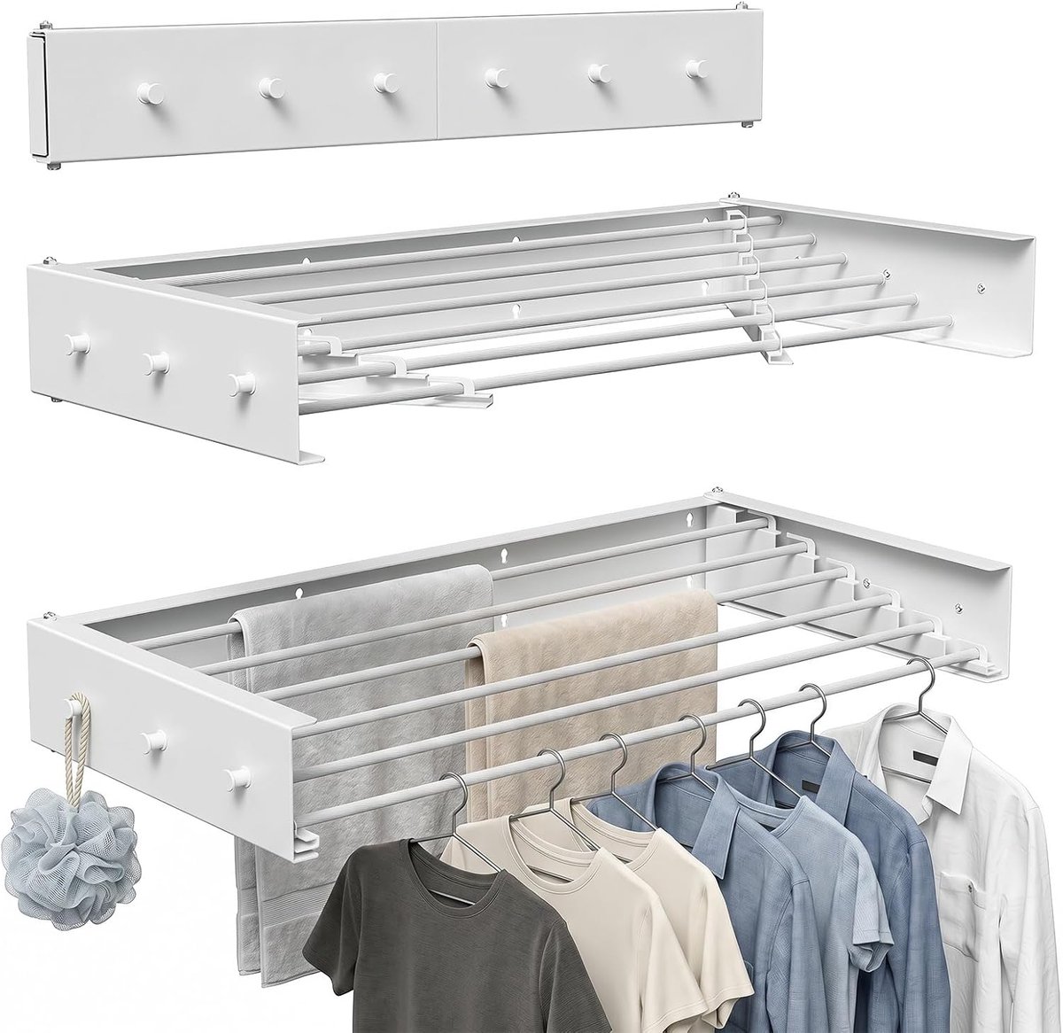 Wandmontage 100 cm, 6 aluminium stangen, wit