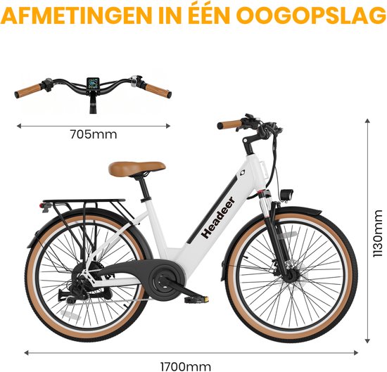 VANKEL Elektrische Stadsfiets 26 Inch – E-bike met Lage Instap – 648Wh Accu – 120 km Bereik – 250W Motor – Shimano 7 Versnellingen — afbeelding 5