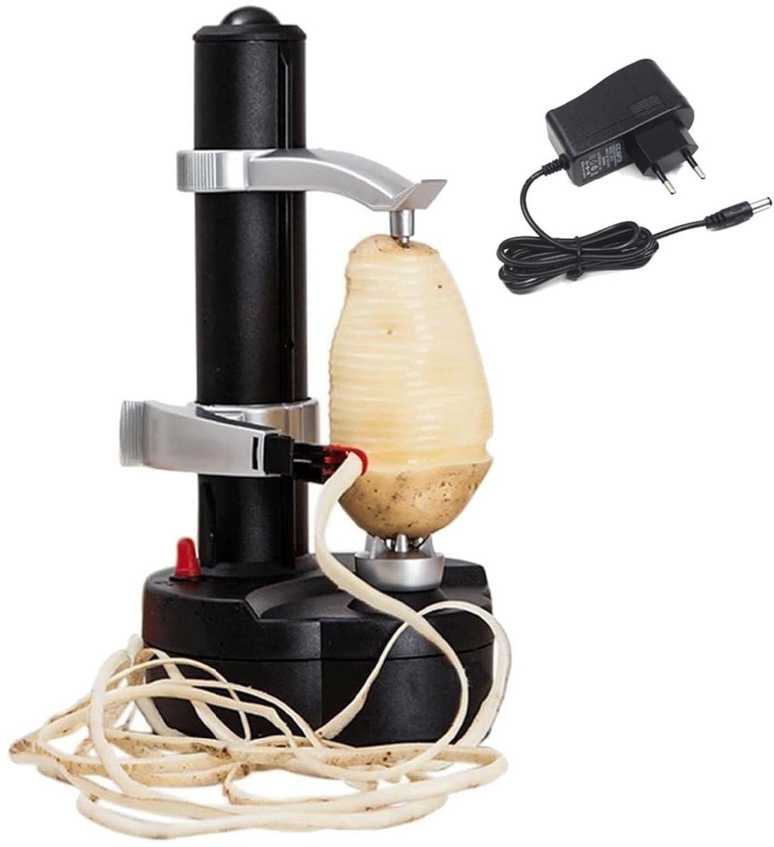 SSTRWGOOD Schilmessen - Automatisch Schilapparaat voor Groenten en Fruit - Geschikt voor Aardappelen, Wortelen en Appels - 6 Vervangbare Messen Inclusief - Metalen Behuizing - Afmetingen 14x14x29cm