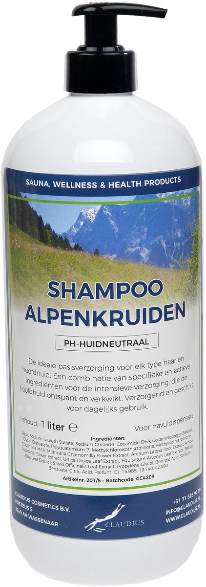 Claudius Shampoo Alpenkruiden - 1 liter - met gratis zwarte pomp - Haarverzorging