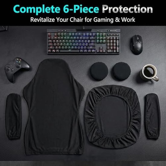 6-in-1 Gaming Stoel Covers Set voor Zwart Bureau Stoel — afbeelding 4