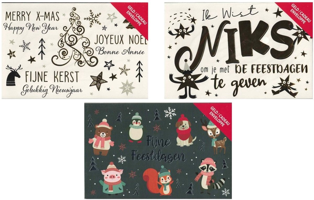 3 Geschenk enveloppen - Geld kado enveloppen - set van 3 - Kerst - Feestdagen - kerstpakket - Fijne dagen - Gelukkig Nieuwjaar - cadeau kaart envelop - cadeau kaart verpakking - cadeau envelop - kado enveloppen
