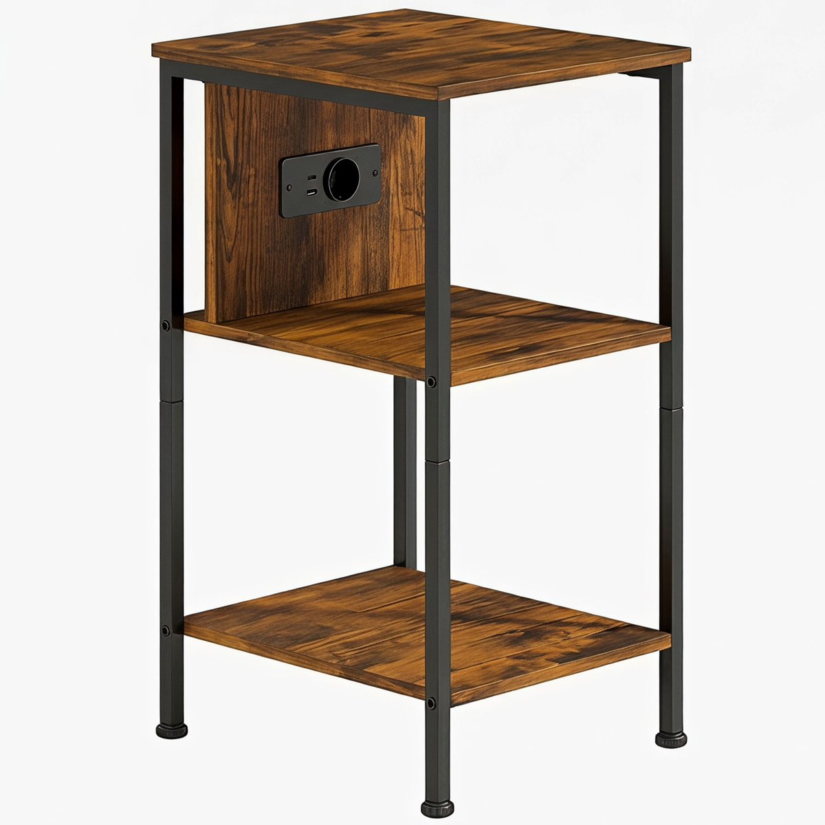 Homona Bijzettafel met oplaadstation en 2 open schappen - 34 x 30 x 58 cm - Rustiek bruin en zwart