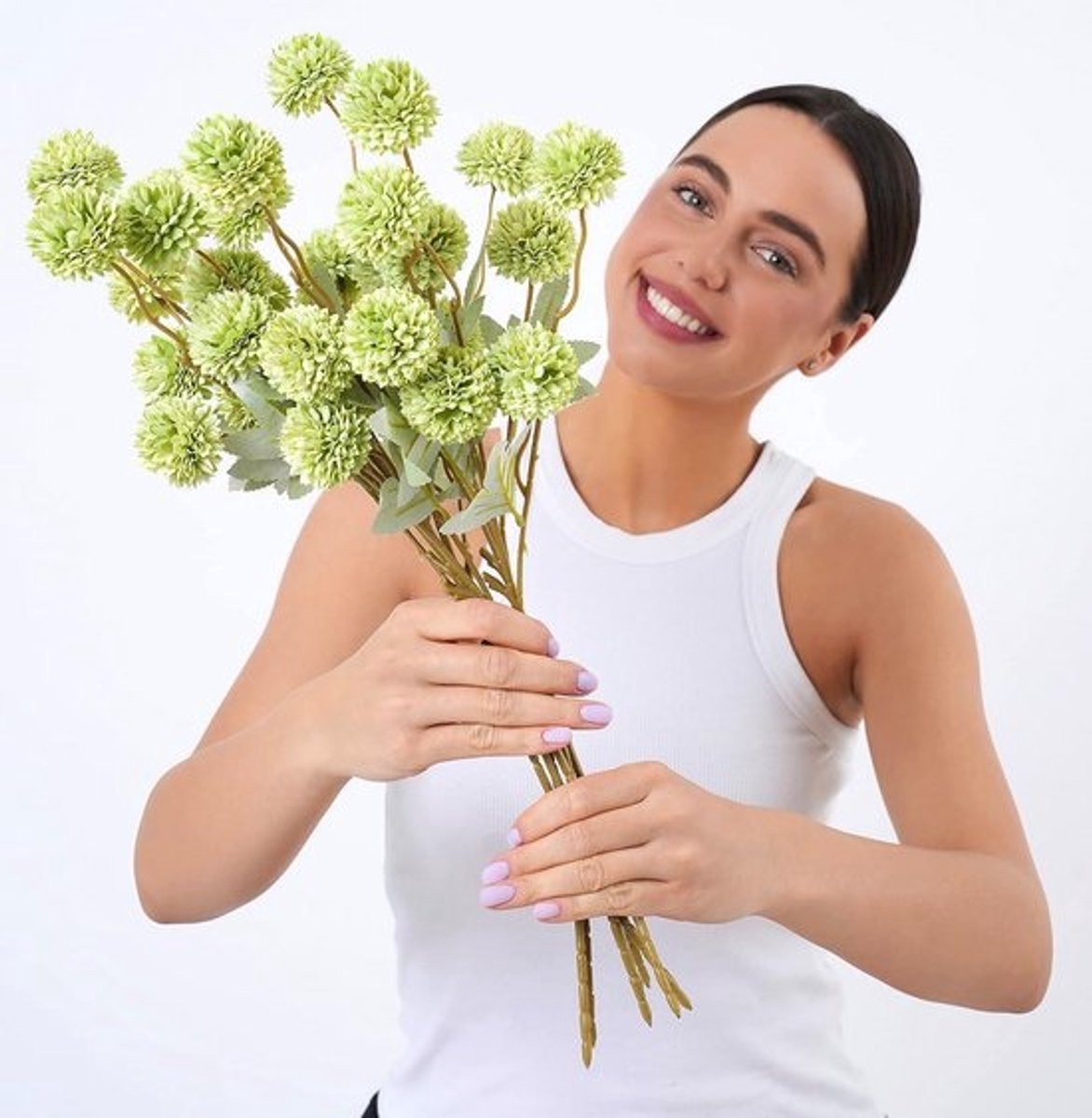 Set van 6 kunstmatige chrysantstelen decoratie groen 52cm