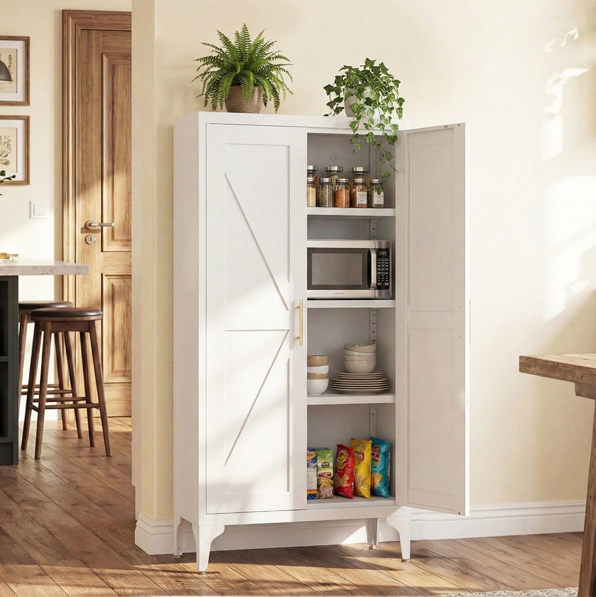 MODENUIT Keukenkast - Verstelbare Planken - Voor Keuken En Kantoor - Metaal - Wit - 60x30x120 Cm