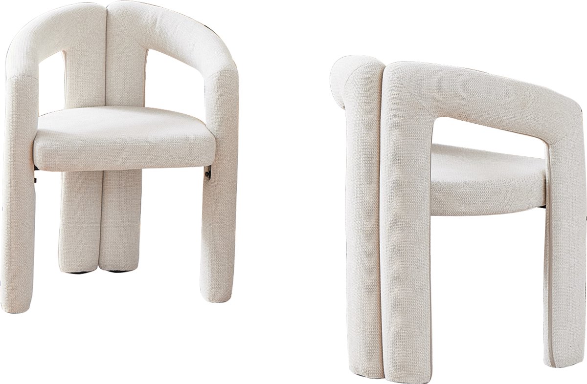 OKWISH Eetkamerstoel - Set Van 2 - Beige - Chenille - Met Armleuning