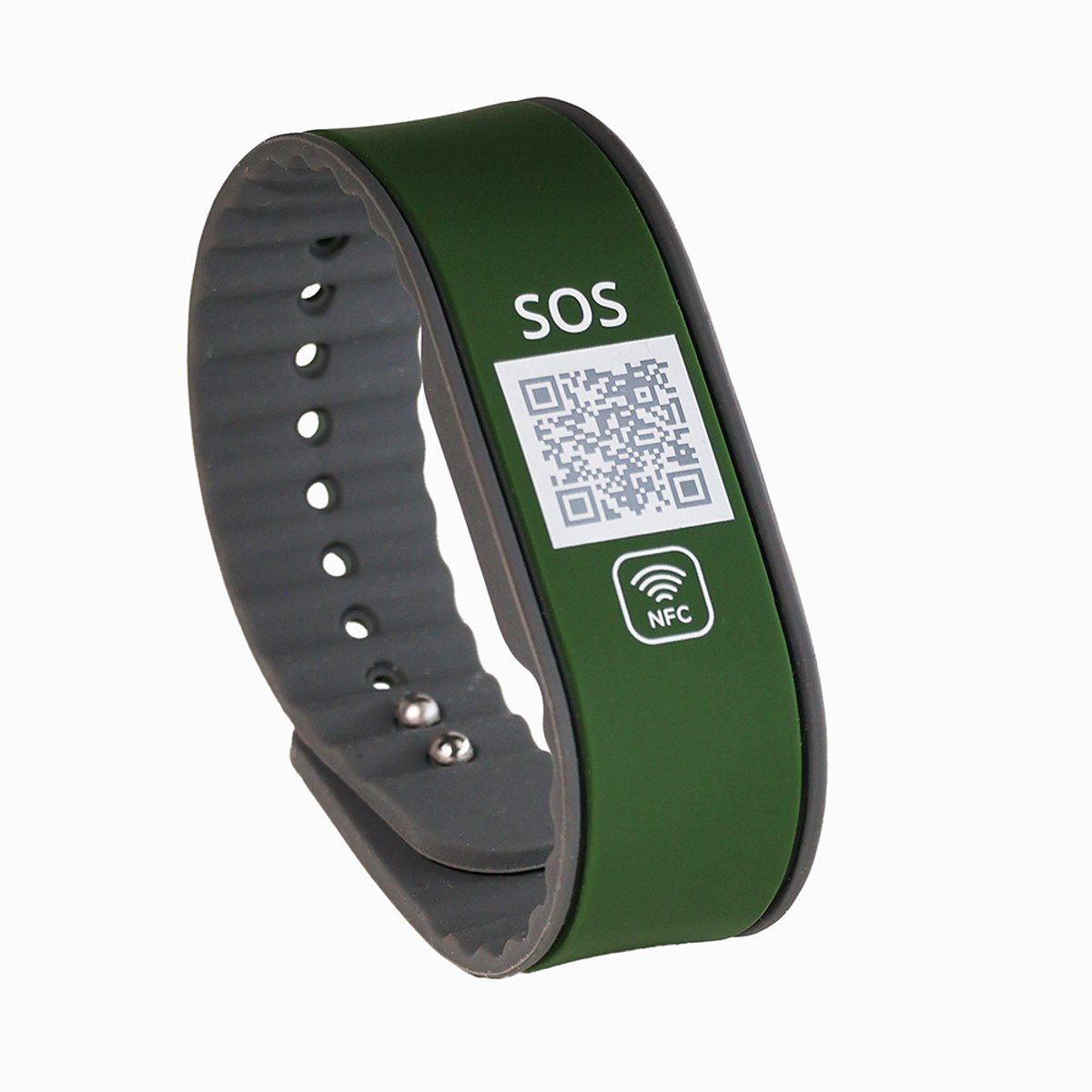 DynaTag SOS Armband Medische Armband met QR-code en NFC - Siliconen Donkergroen - Volwassenen en Kinderen