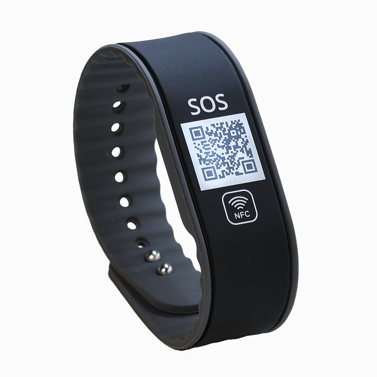 DynaTag SOS Armband Medische Armband met QR-code en NFC - Siliconen Antraciet - Volwassenen en Kinderen