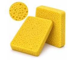 Cellulose Keukenspons 2 Stuks - Houtpulp Afwasspons - Sterk Absorberend - Zachte Schoonmaakspons voor Keuken en Vaat