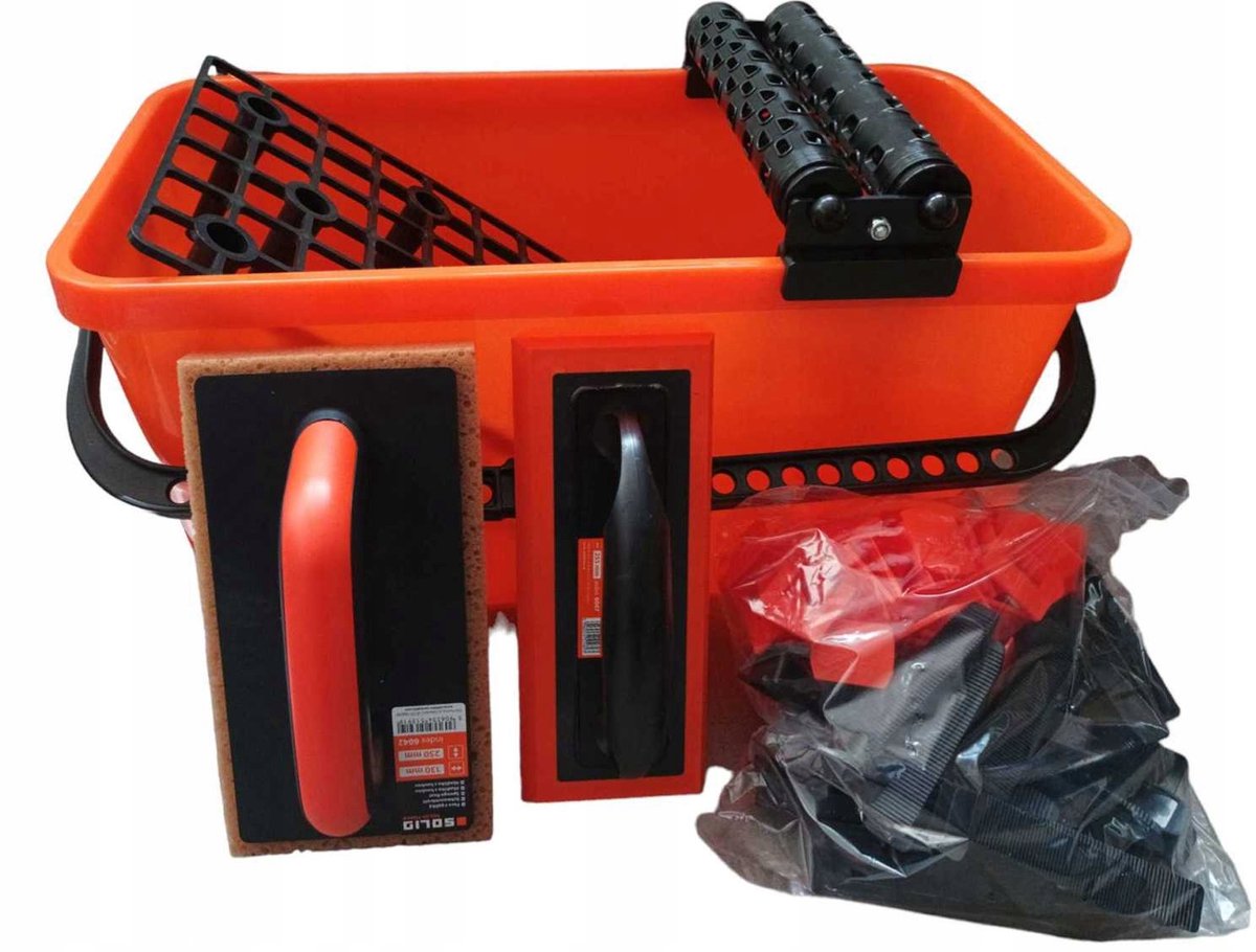 Merkloos Voeg Gereedschap Set: Emmer met Rol, Spatels & Klemmen